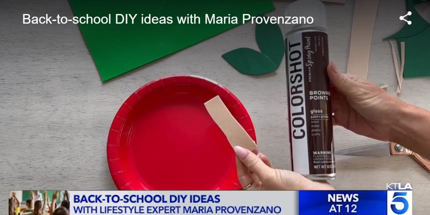 Headline Back to school DIY ideas with Maria Provenzano. Image with hand painting red plate