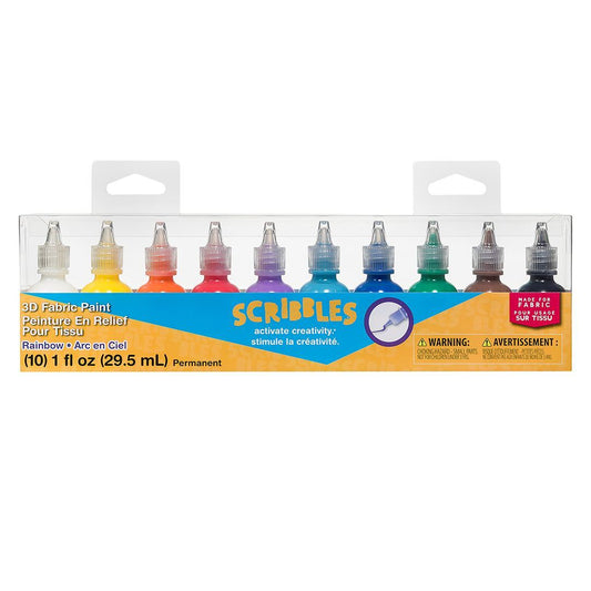 Picture of 45266 Scribbles Shiny 3D Paint - Pack of 10 Primary Colors, Permanent Dimensional Paints for Fabrics, T-shirts, Backpacks, Posters, Glass